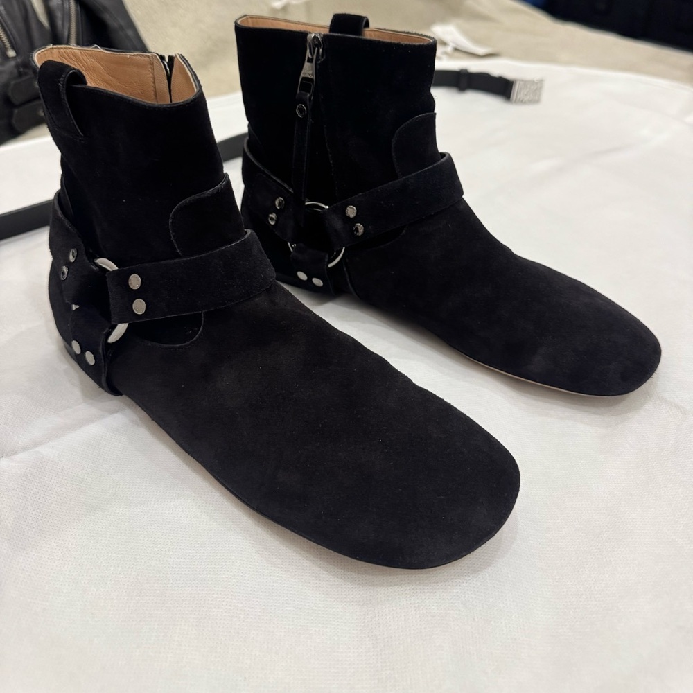 Louis Vuitton Suede Moto Boots in black suede leather - Picture 2 of 14